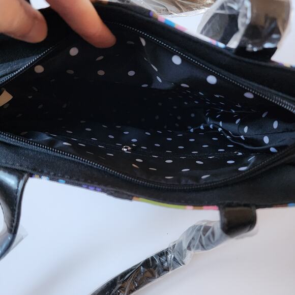 Black Tote Purse Shoulder Bag Handbag Stripes Circles Shoes 11" x 3" x 13" - Picture 7 of 7